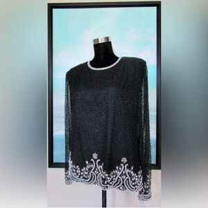 Laurence Kazar Black Top with Silver Beading